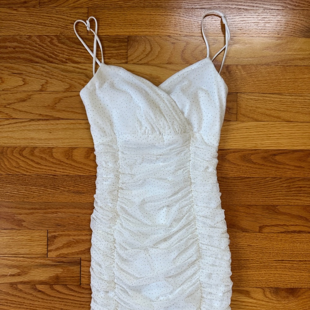 Lucy in the Sky white and gold polka dotted mini dress size xs/s